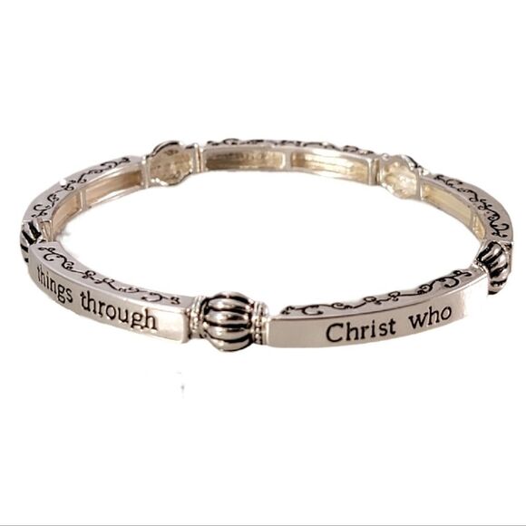 New Silver Philippians 4:13 Scripture Bangle Bracelet - Picture 3 of 7